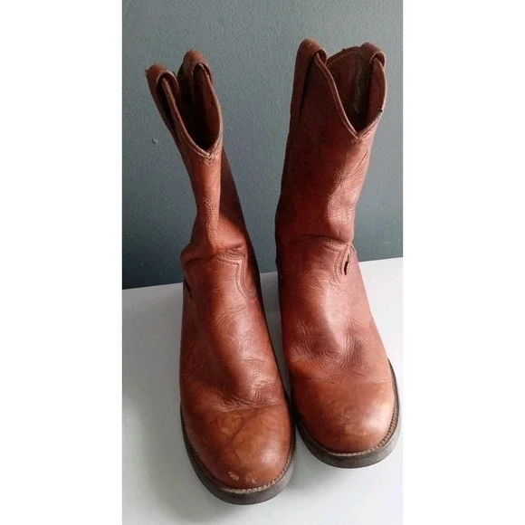 Justin Roper Boots Brown Leather Western Cowboy Pull On Boots Size?